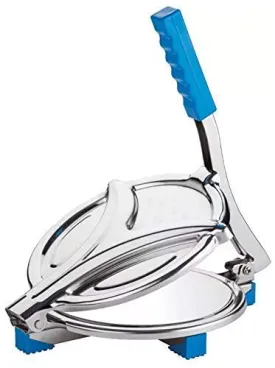 BHADANI SALES? Stainless Steel Puri Maker Press Machine with Fitted Handle for Puri/Khakhra Maker (Silver   Blue,Pack of 1) (6.5 inch)(Not RotI Maker)