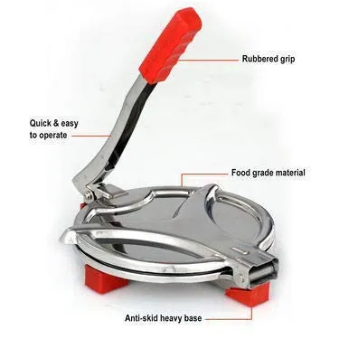 BHADANI SALES? Stainless Steel Puri Maker Press Machine with Fitted Handle for Puri/Khakhra Maker (Silver   Blue,Pack of 1) (6.5 inch)(Not RotI Maker)