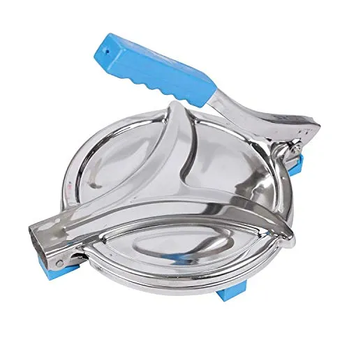 BHADANI SALES? Stainless Steel Puri Maker Press Machine with Fitted Handle for Puri/Khakhra Maker (Silver   Blue,Pack of 1) (6.5 inch)(Not RotI Maker)