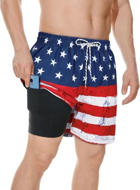 Century Star Mens Swim Trunks with Compression Liner Quick Dry Bathing Suits with Pockets Swim Shorts