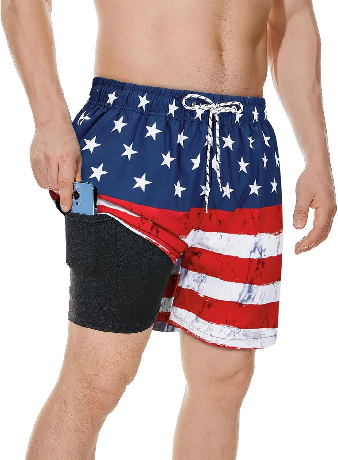 Century Star Mens Swim Trunks with Compression Liner Quick Dry Bathing Suits with Pockets Swim Shorts