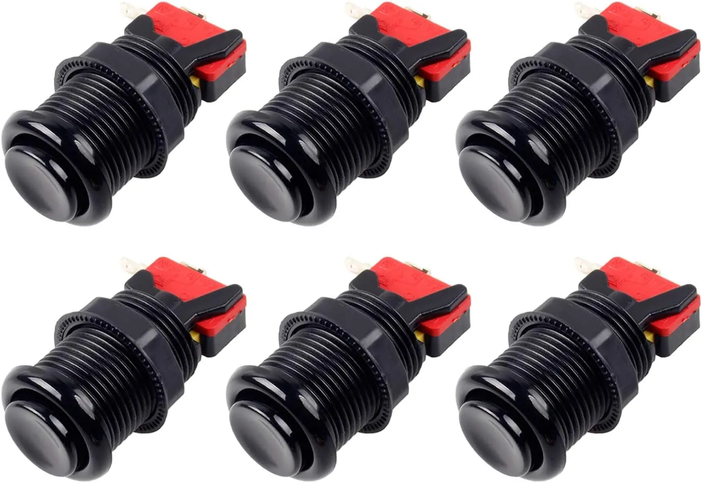 EG STARTS 6X American Style Standard Arcade Buttons Switchable Happ Type 30mm Push Button 3/16" Terminal for Jamma Mame Kit Parts (Black)