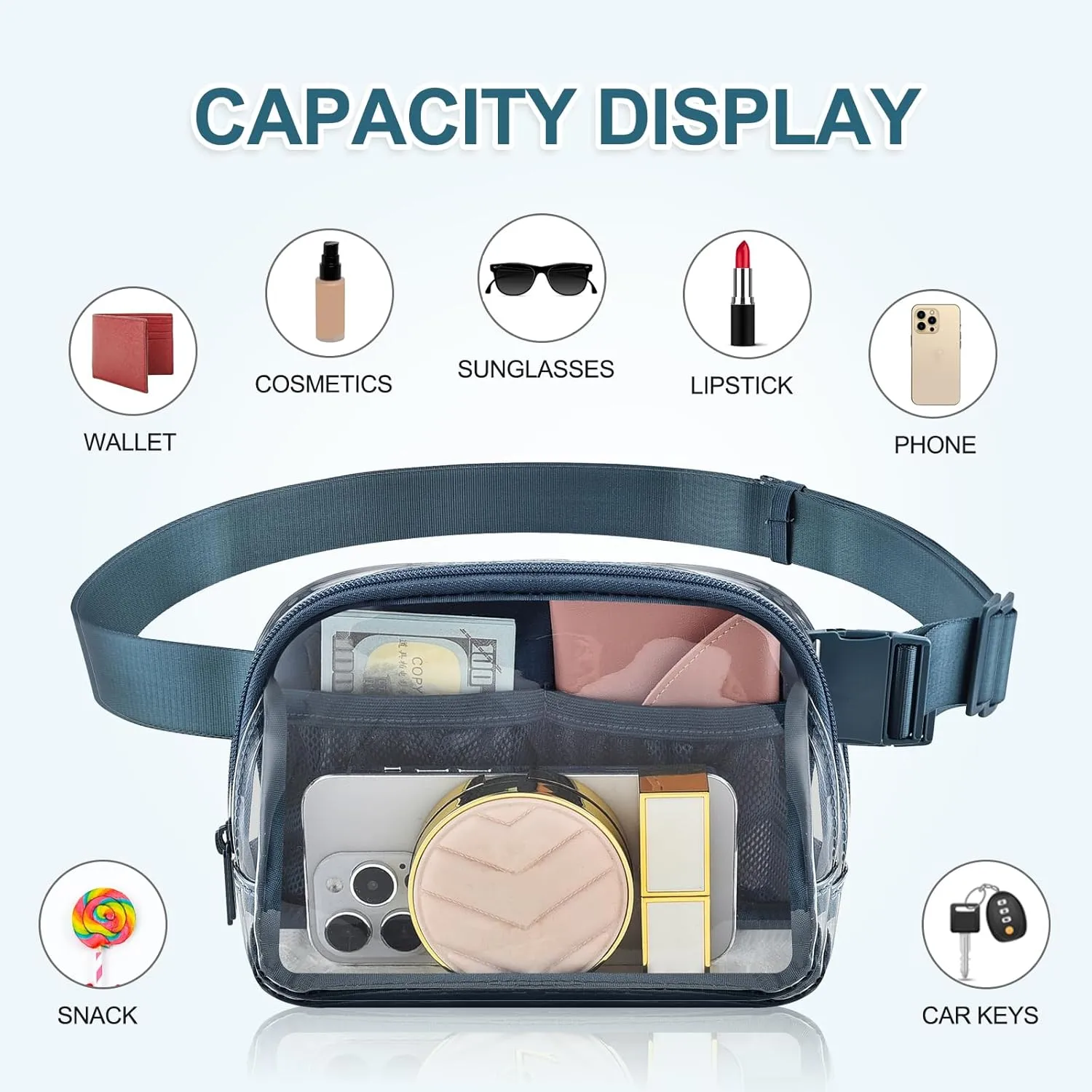 Fanny Pack Stadium Approved,Fashion Belt Bag for Women with Adjustable Strap for Games Concert Festival