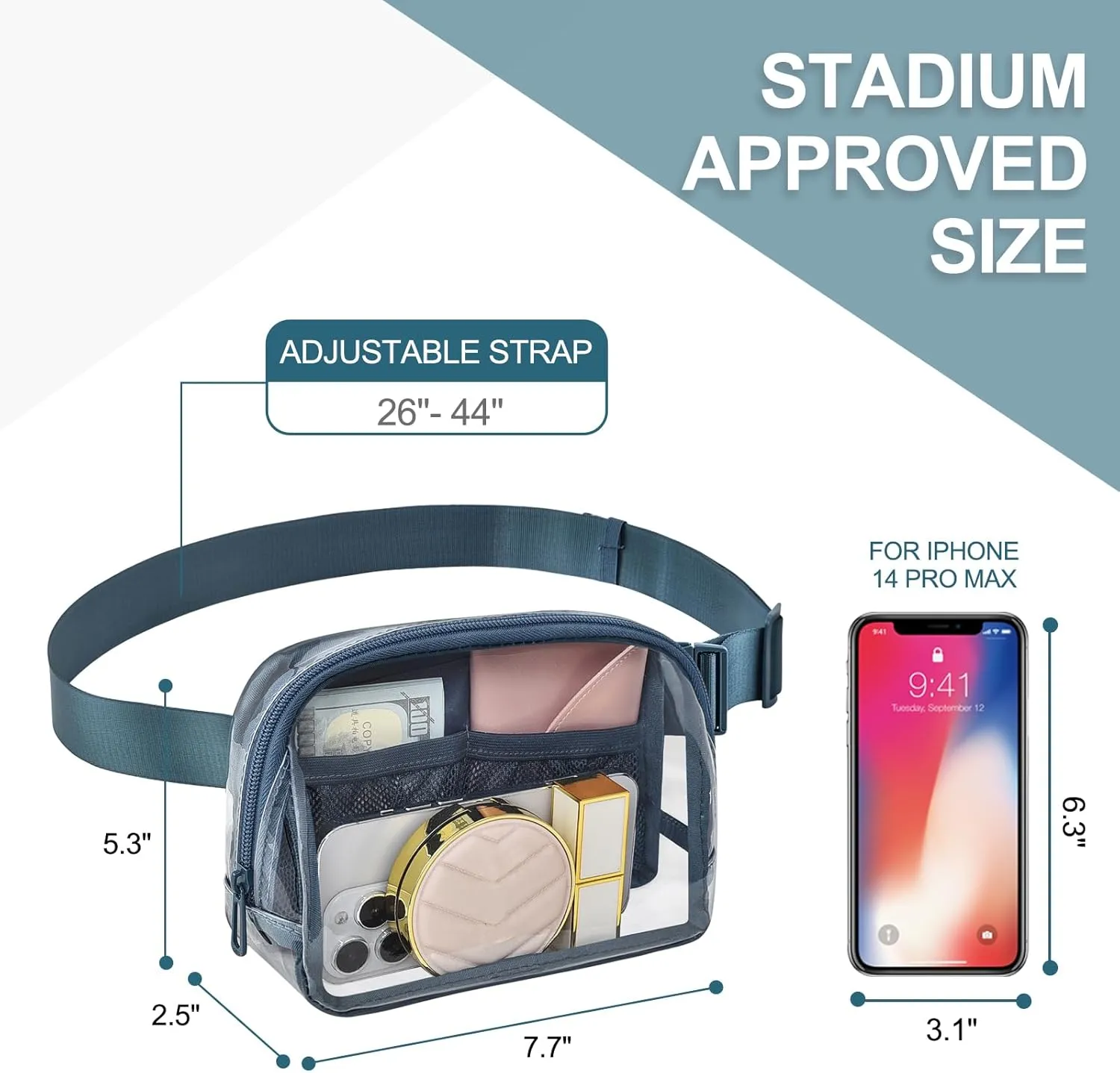 Fanny Pack Stadium Approved,Fashion Belt Bag for Women with Adjustable Strap for Games Concert Festival