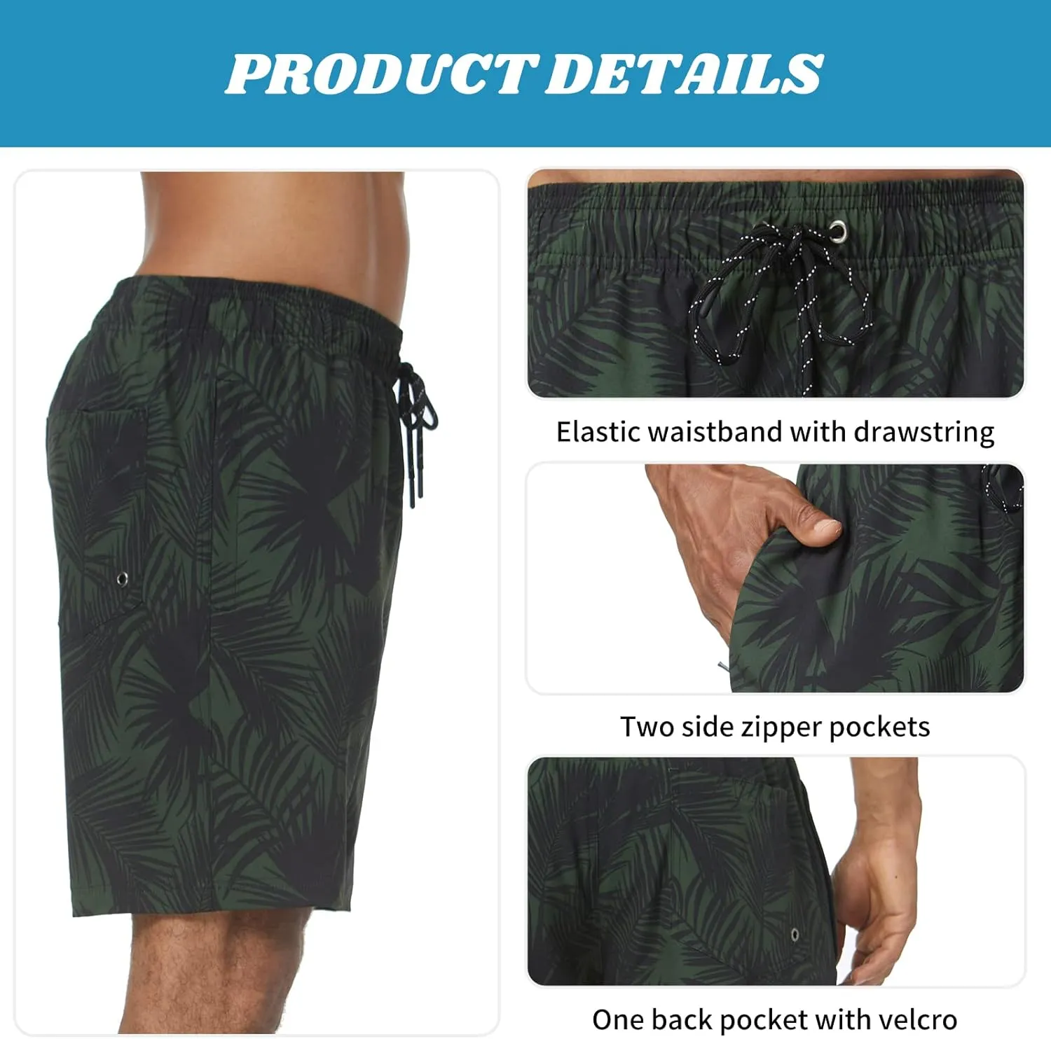 Flytop Mens Swim Trunks Quick Dry Board Shorts with Zipper Pockets Bathing Suit