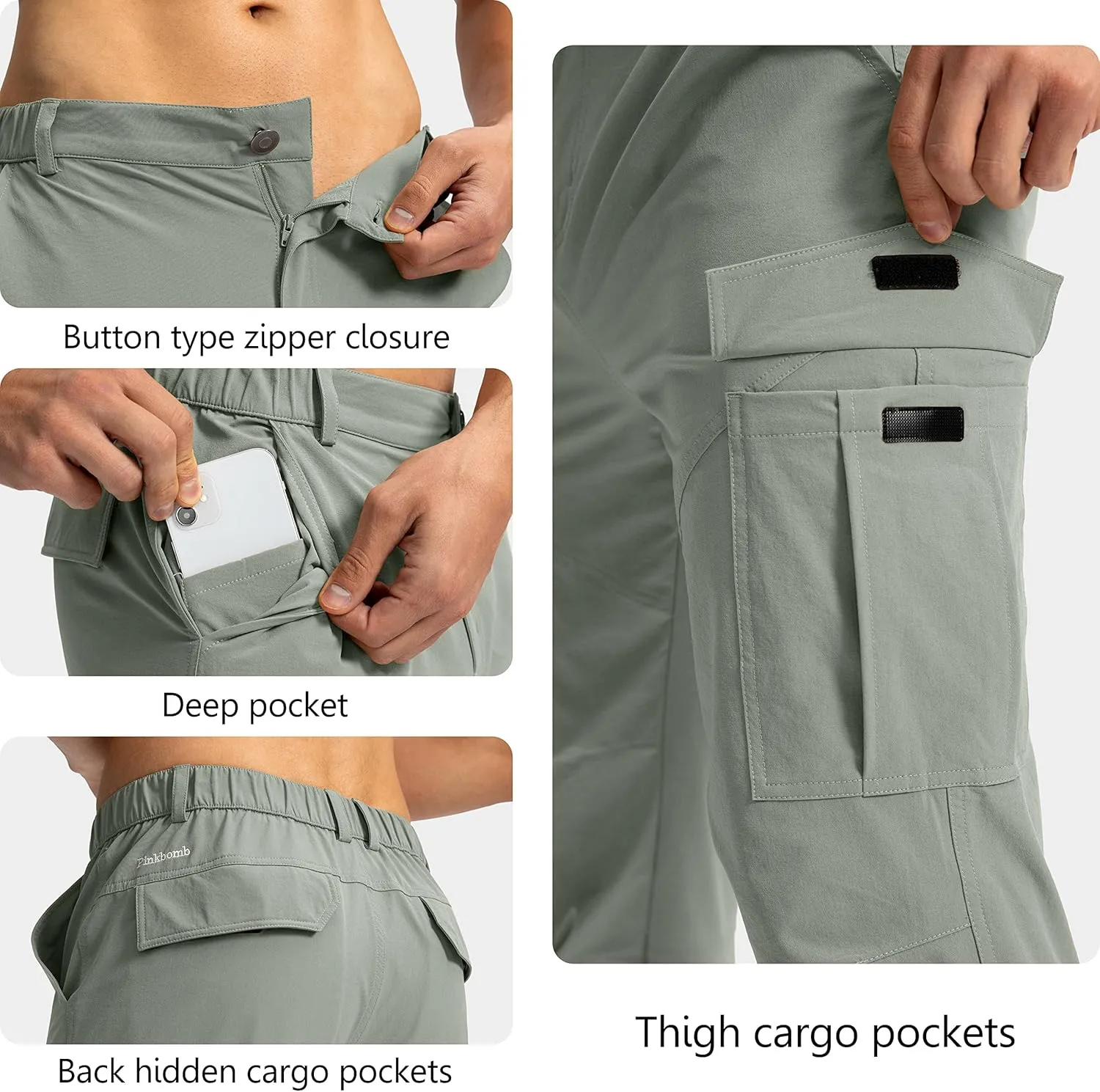 Pinkbomb Men's Hiking Cargo Pants with 7 Pockets Slim Fit Stretch Joggers Golf Cargo Work Pants for Men