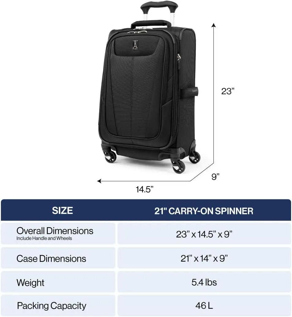 Travelpro Maxlite 5 Softside Expandable Carry on Luggage with 4 Spinner Wheels, Lightweight Suitcase, Men and Women, Shadow Grey, Carry On 21-Inch